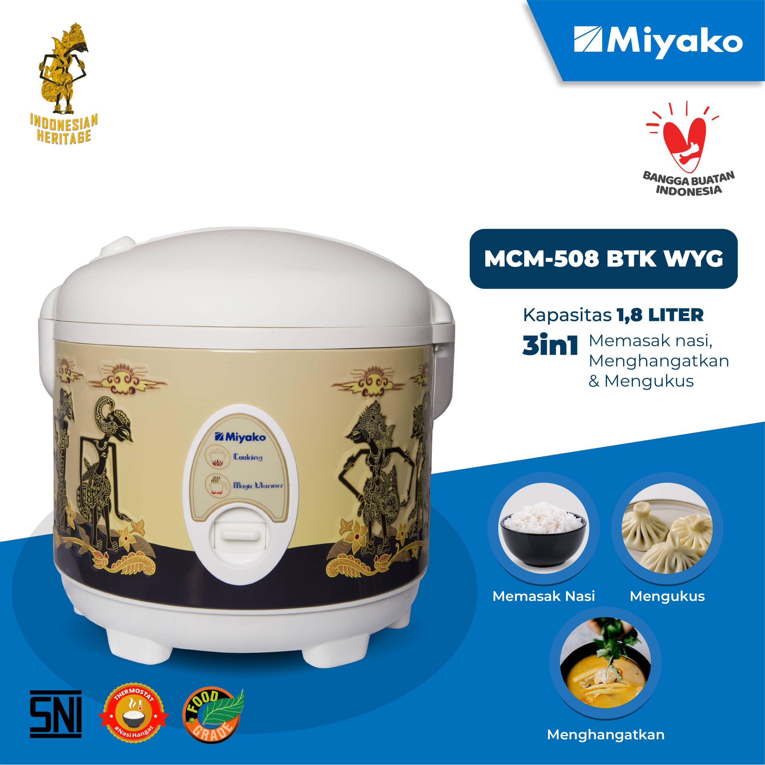 Gambar Magic Warmer Plus Miyako MCM-508 BTK WYG Detail | Magic Warmer Plus - Rice Cooker | Miyako Indonesia